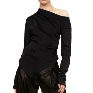 A.L.C. Black Asymmetrical One-Shoulder Blouse long sleeve ruching black